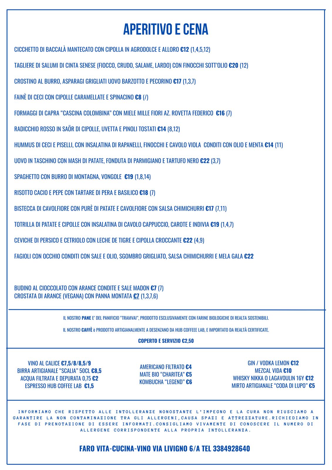 Menu Aperitivo e Cena FARO